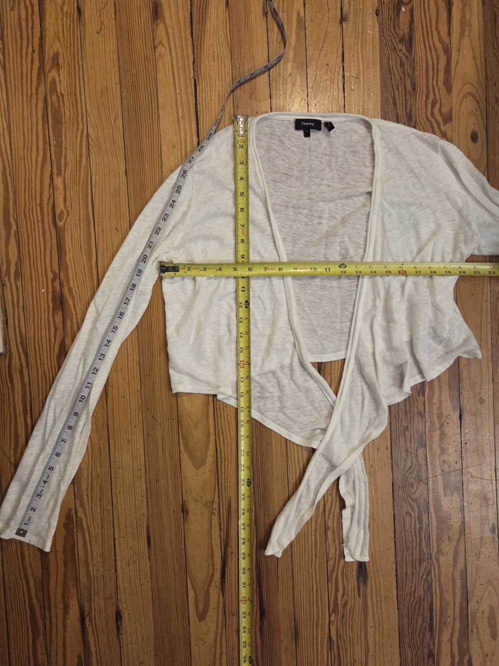 Theory Cream Open-Front Tie Cardigan - Picture 3 of 5